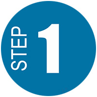 A blue circle with the word step 1 on it.
