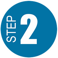 A blue circle with the word step 2 on it.