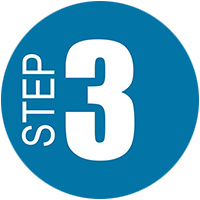 A blue circle with the word step 3 on it.